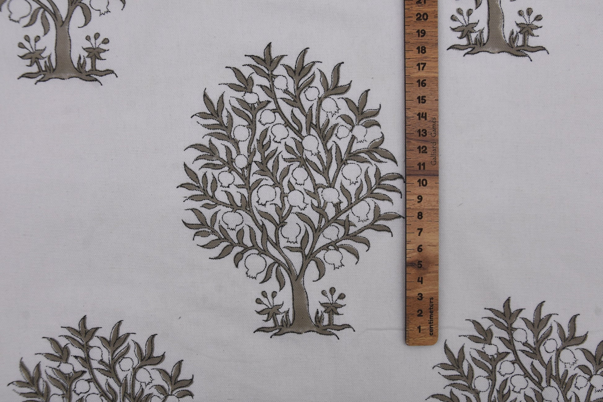 Block print Thick Cotton White 63" wide, Curtains for home, Indian fabric, handmade tree printed fabric - ANAR