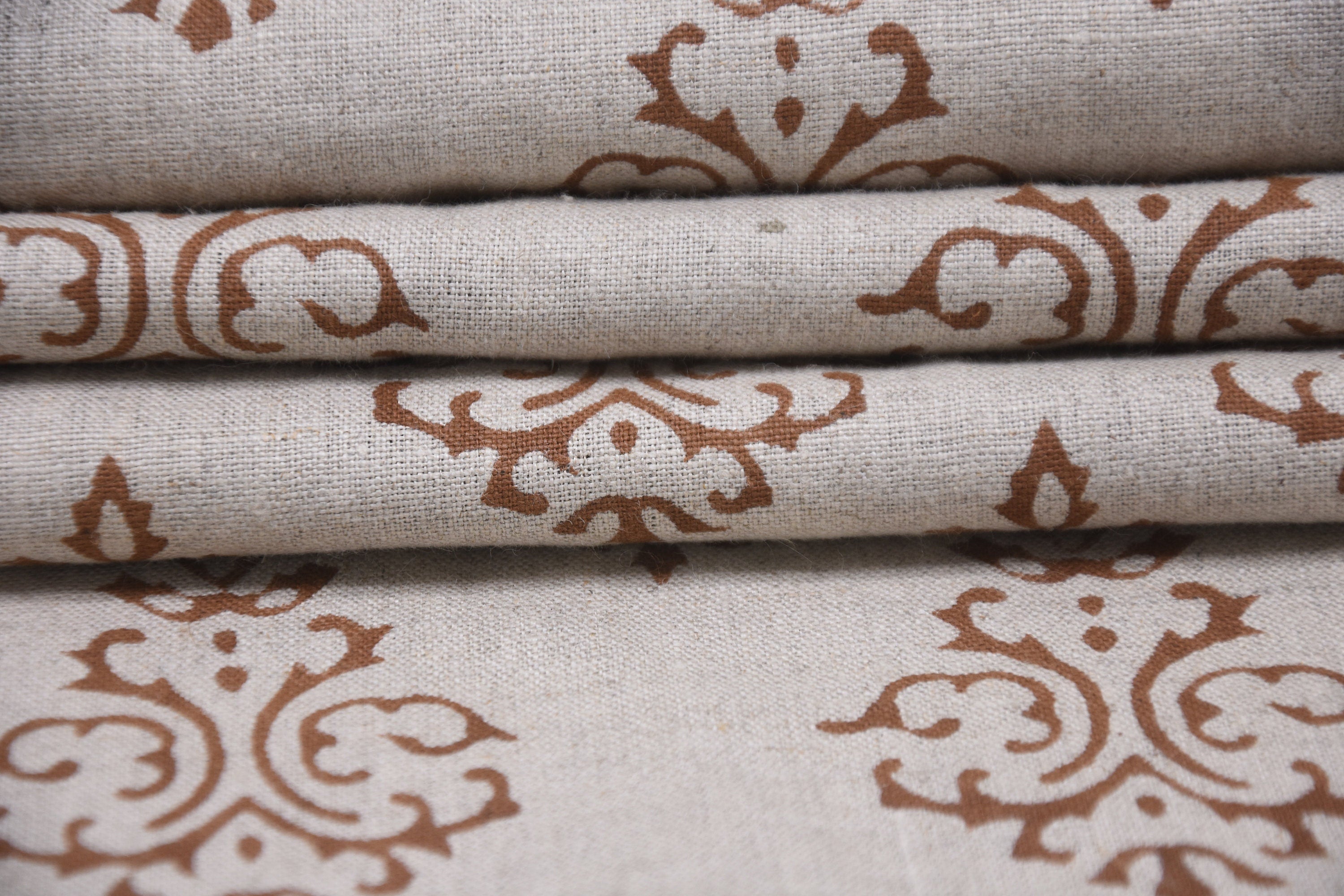 Block print pure linen 58" wide, handmade floral block art, Indian linen fabric, linen cushions and napkins - EKAKSHAR BUTTA