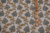 Block Print Pure Linen 58" Wide, Handloom Indian fabric , floral pillow print, upholstery, linen by yard, cushion fabric - MADHUBALA