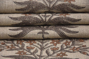 Floral hand block print, upholstery base fabric, thick linen 58" wide, linen fabric for curtains and tablecloth - VRINDAVAN