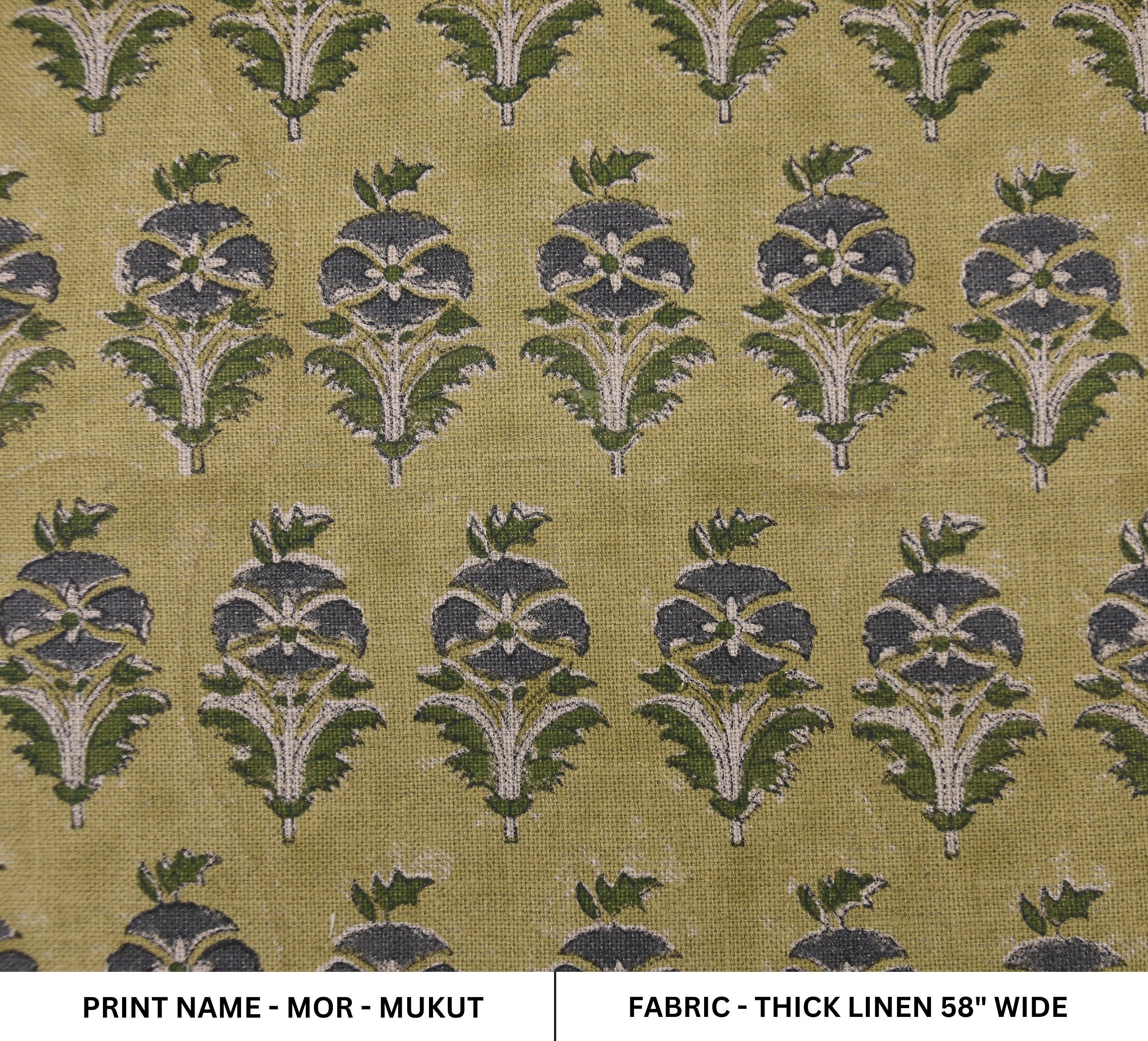 Thick linen 58" wide fabric, floral handmade art, Indian base fabric, heavy linen, upholstery table linen - MOR MUKUT