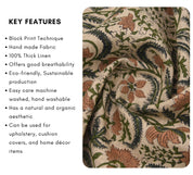 Hand block print, thick linen 58" wide fabric, linen fabric for pillows, cushions, table cloth, floral block art - KUNDANVAN