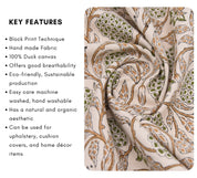 Block print cotton cushion covers, duck canvas 50" wide fabric, handmade floral art, decorative farmhouse window shades - MERAKI