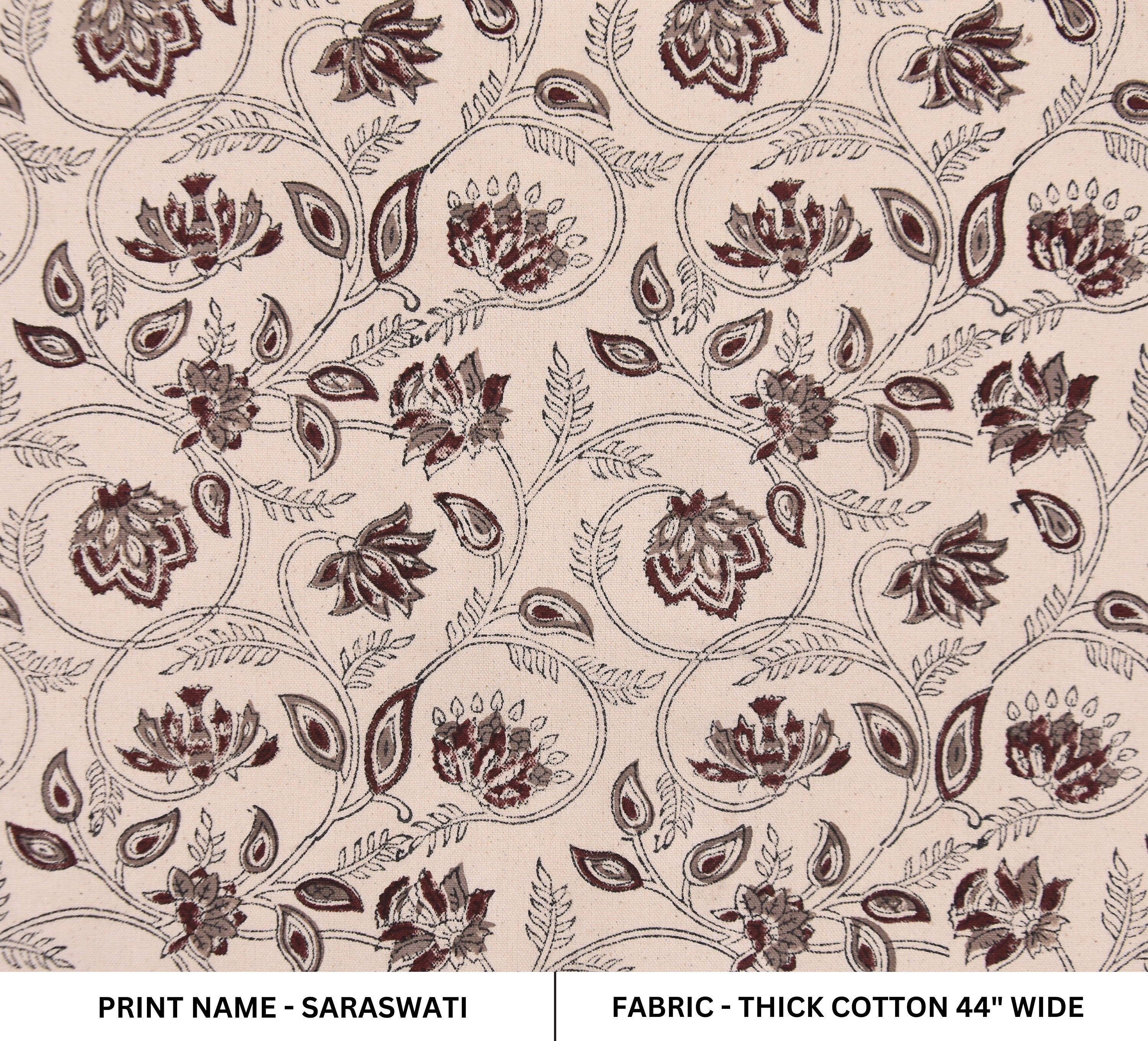 Thick cotton 44" wide fabric, Indian cotton fabric, cushion covers and window shades, farmhouse decor, rustic curtains - SARASWATI