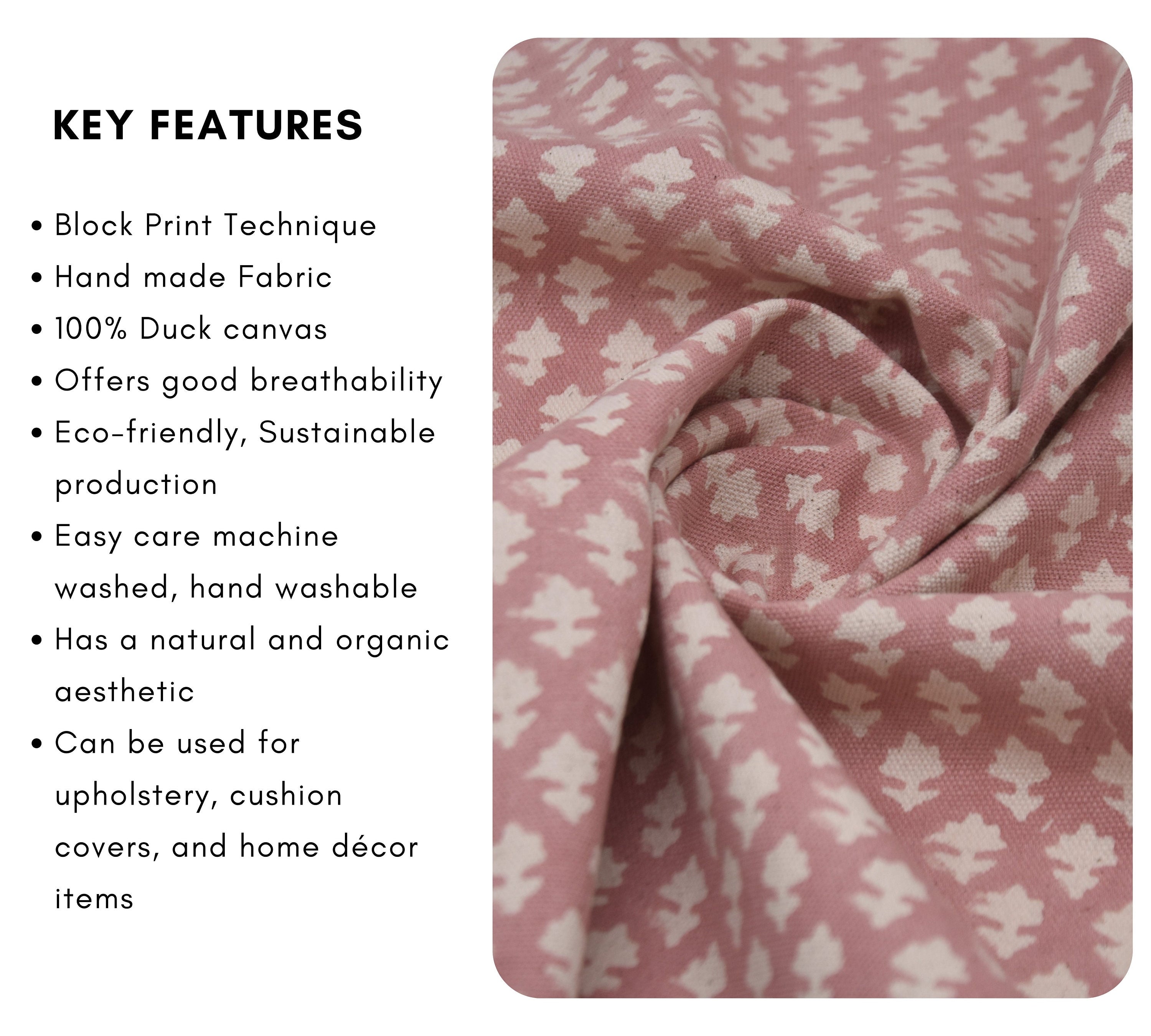 Handmade block print fabric, linen cotton, duck canvas 50" wide fabric, cotton quilt fabric, Indian block print - PINKCITY JAAL