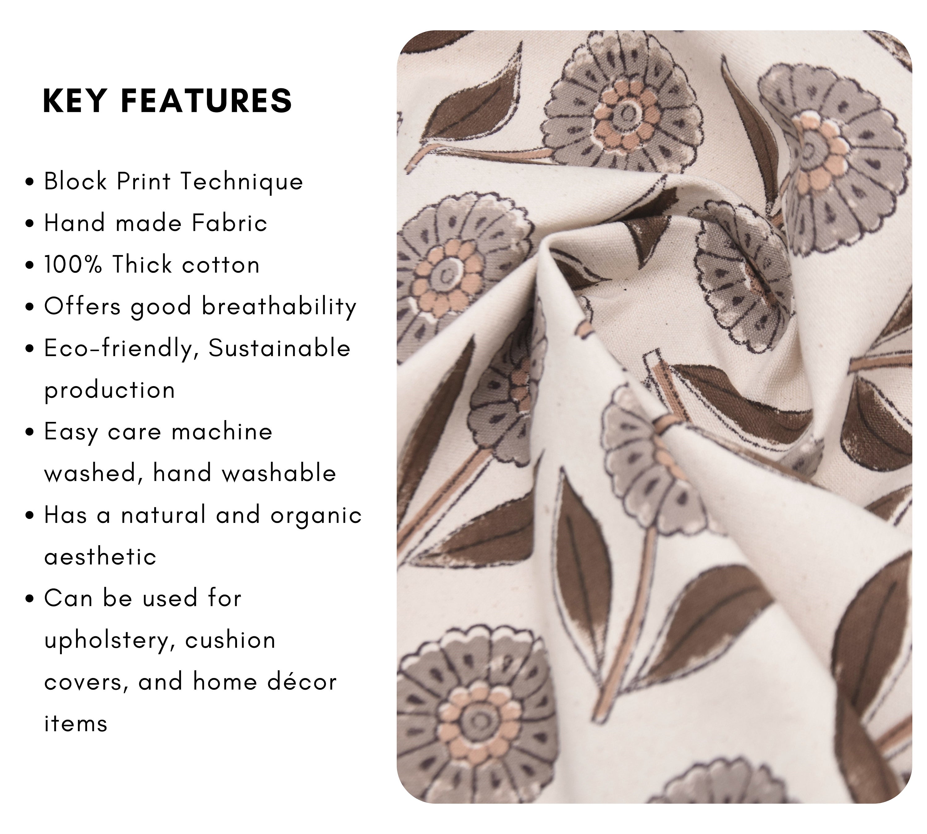 Thick cotton 44" wide, Sewing fabric, handloom linen, Indian fabric, block print fabric, floral linen - GENDA PUSHP
