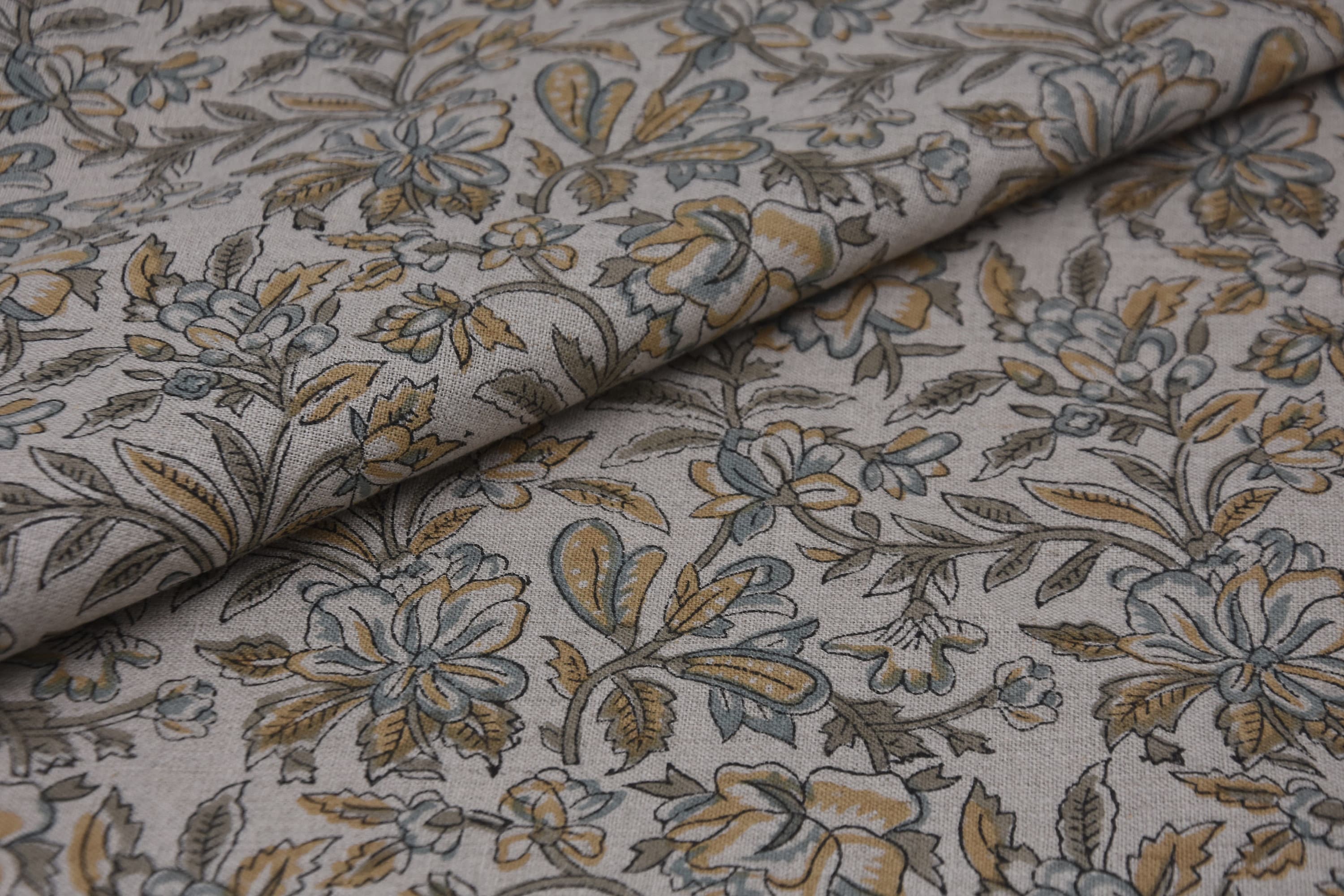 Pure linen 58" wide fabric, handmade block print, linen tablecloth, linen fabric by yard, decorative floral pillows - QUDRAT