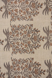 Floral hand block print, upholstery base fabric, thick linen 58" wide, linen fabric for curtains and tablecloth - VRINDAVAN