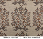 Floral hand block print, upholstery base fabric, thick linen 58" wide, linen fabric for curtains and tablecloth - VRINDAVAN