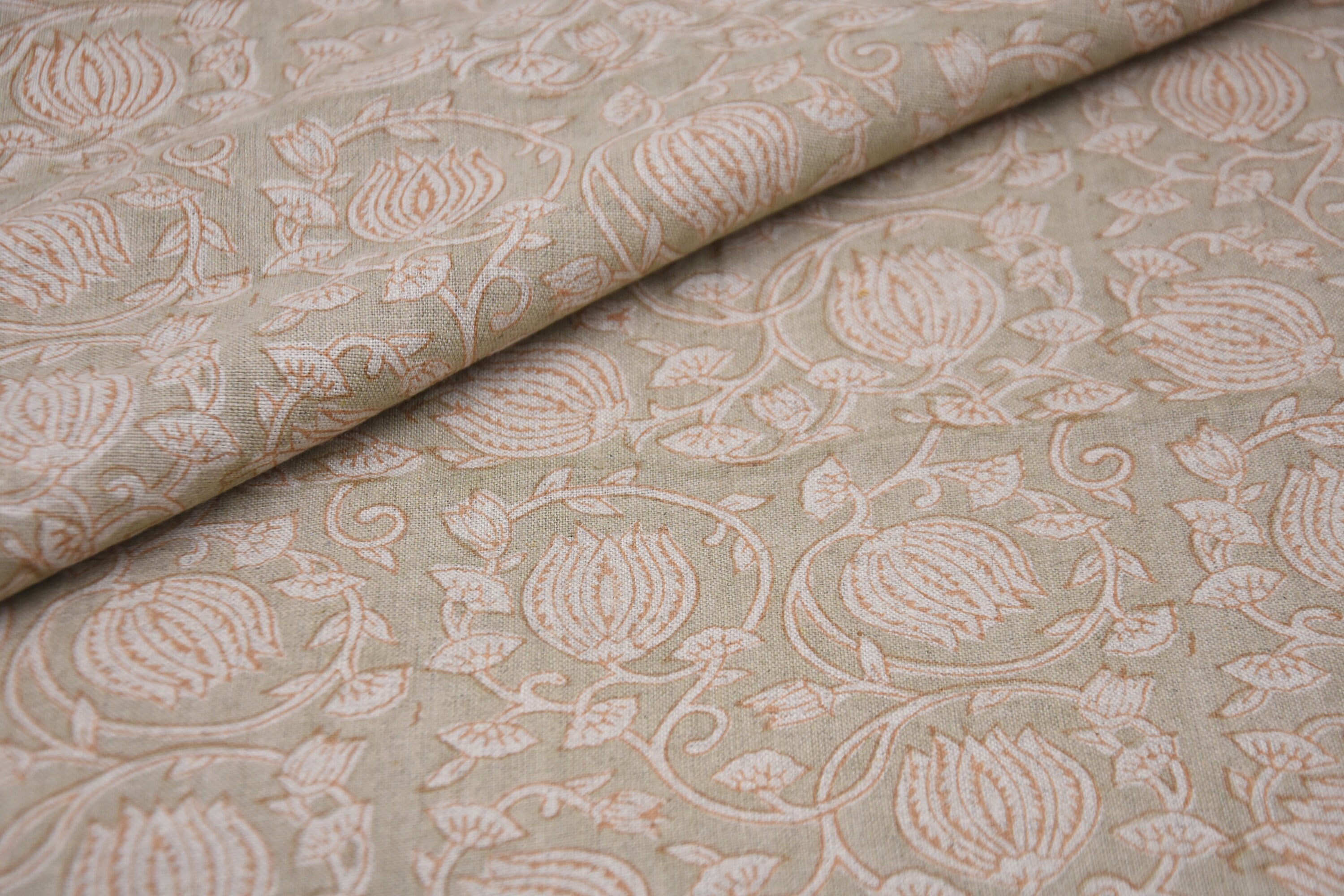 Hand block print pure linen floral handmade art, linen window curtains, pillow cover, cushions, table napkins - 6 KAMAL