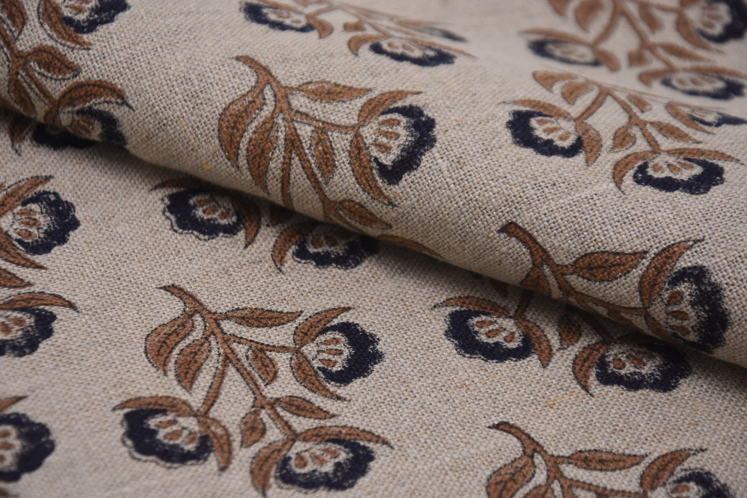 Handmade block print, thick linen 58" wide, linen fabric for pillows, cushions, curtains and table cloth - BAELPATRA