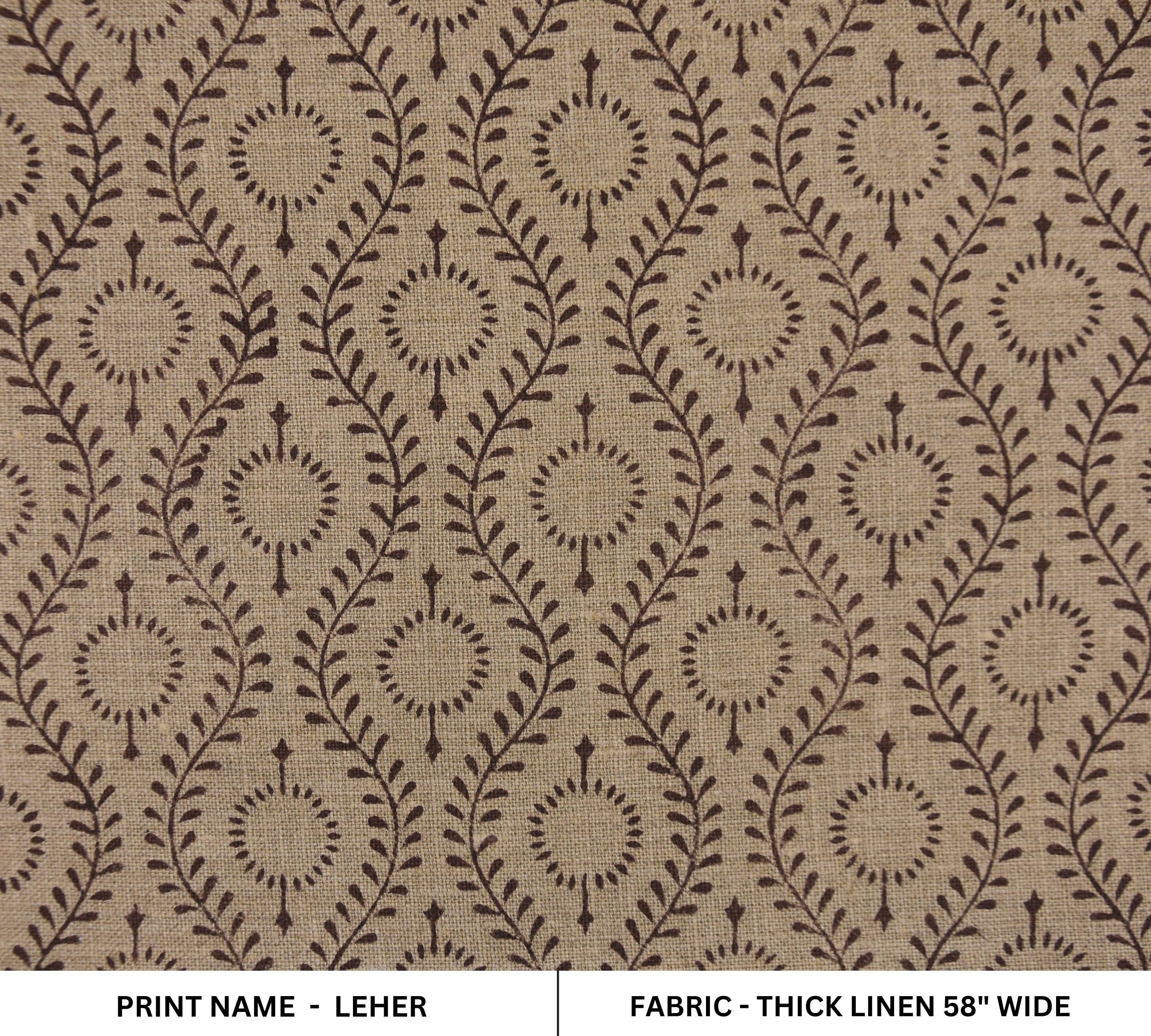 Thick linen 58" wide, hand block print, upholstery fabric, linen by yard, cushions, and curtains, designer fabric - LEHER