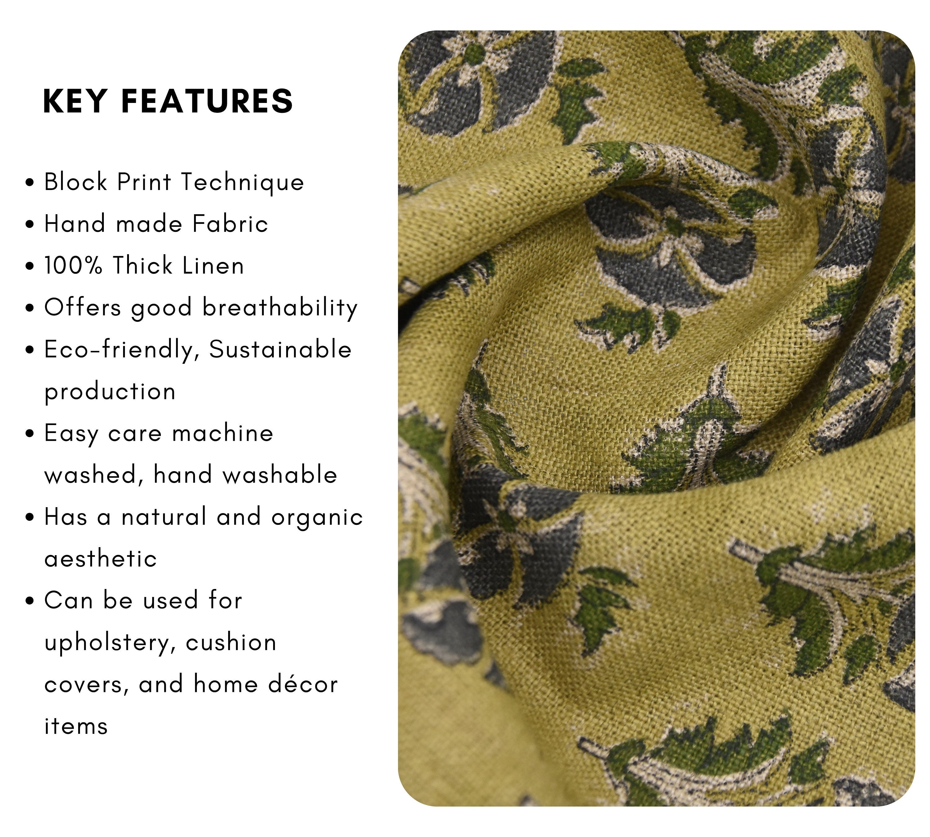 Thick linen 58" wide fabric, floral handmade art, Indian base fabric, heavy linen, upholstery table linen - MOR MUKUT