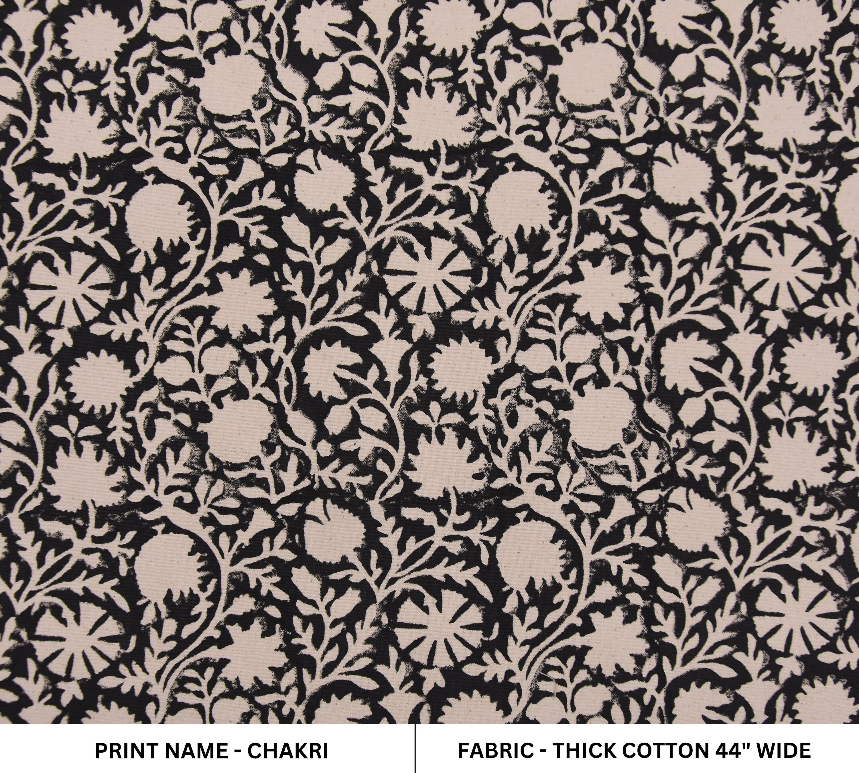 Block print linen fabric, thick cotton 44" wide, Indian fabric, window shades and curtains, durable cotton fabric - CHAKRI