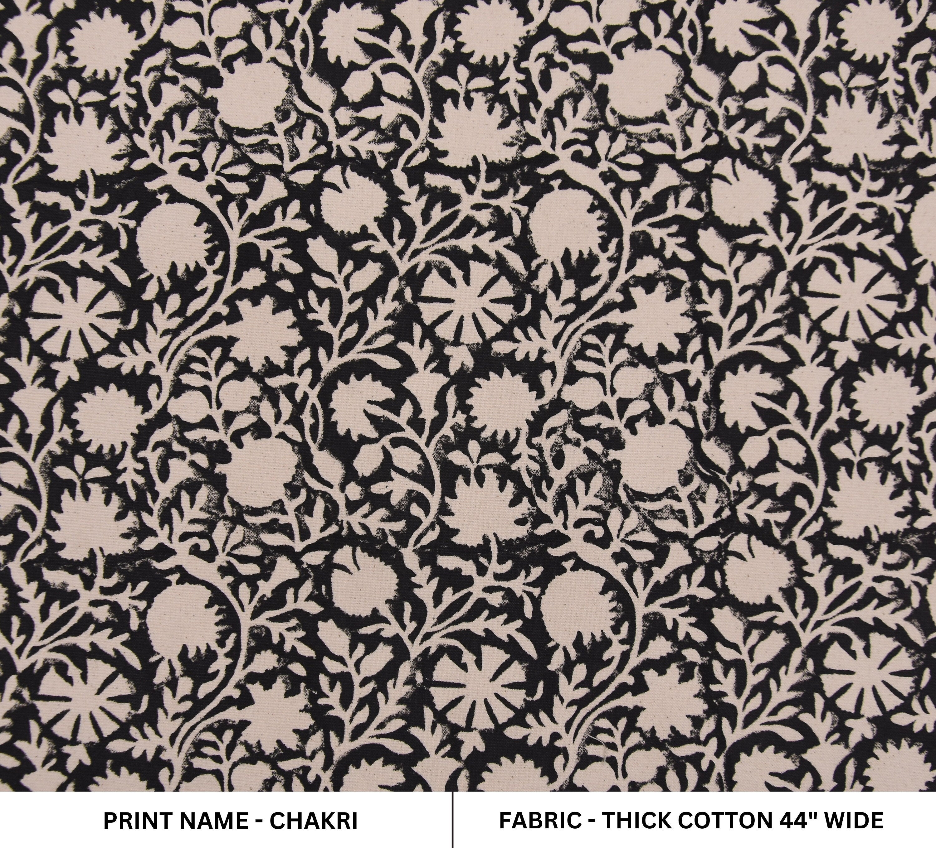 Block print linen fabric, thick cotton 44" wide, Indian fabric, window shades and curtains, durable cotton fabric - CHAKRI