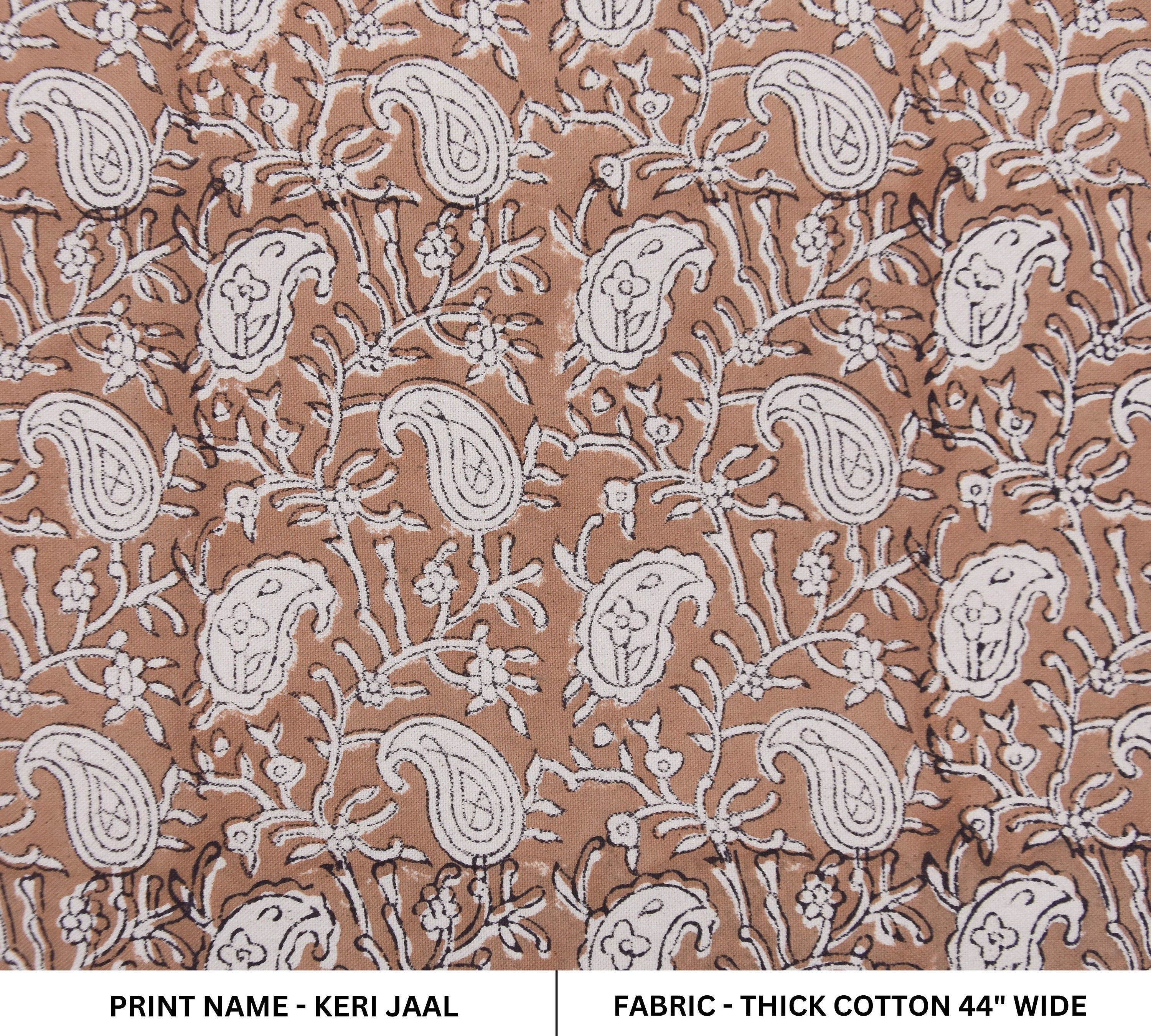 Floral block print, thick cotton 44" wide, decorative pillows, drapery fabric, handmade art, cotton fabric - KERI JAAL