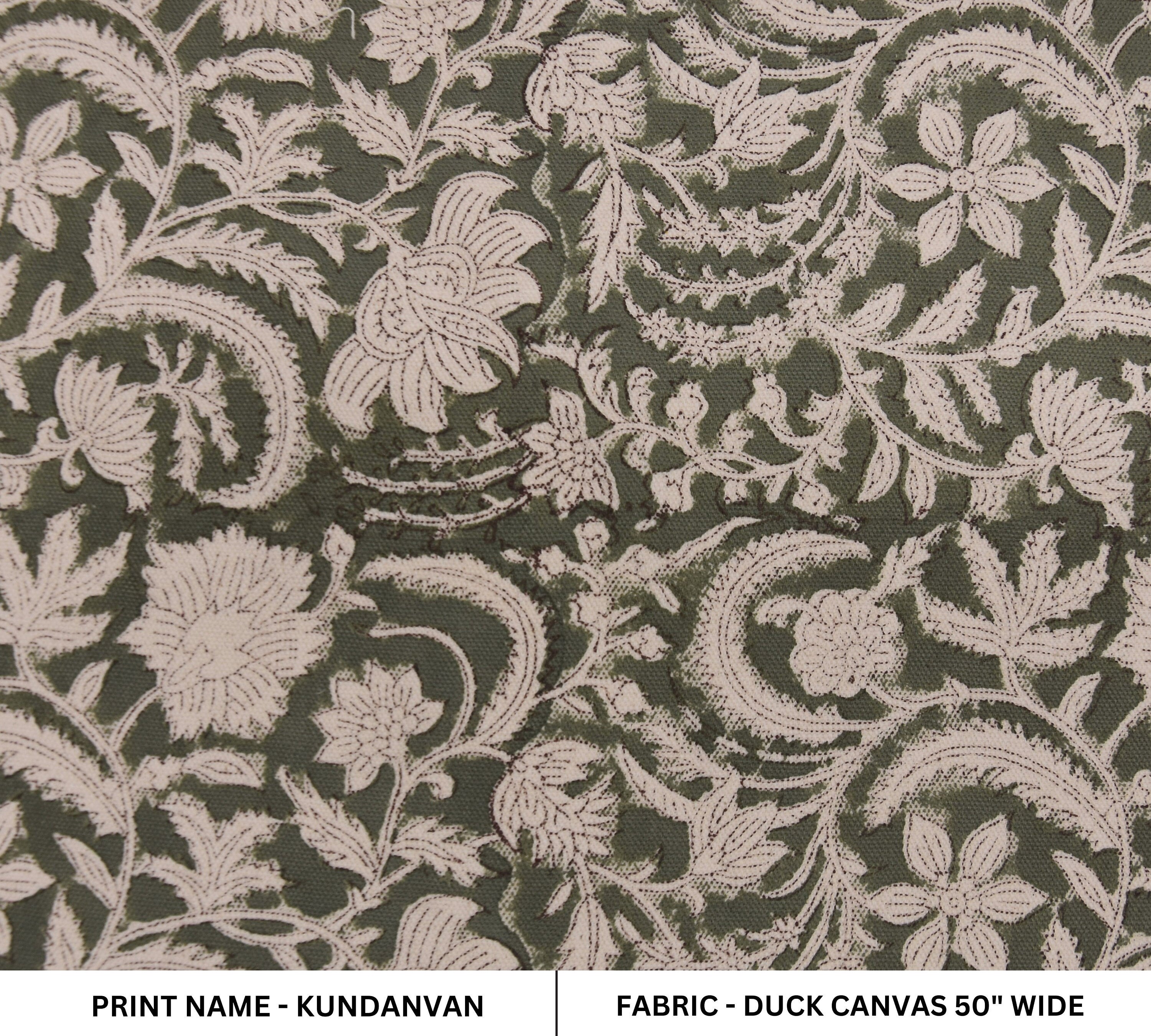 Hand block print , duck canvas 50" wide, table runners and cushion cover, linen fabric, window curtains - KUNDANVAN