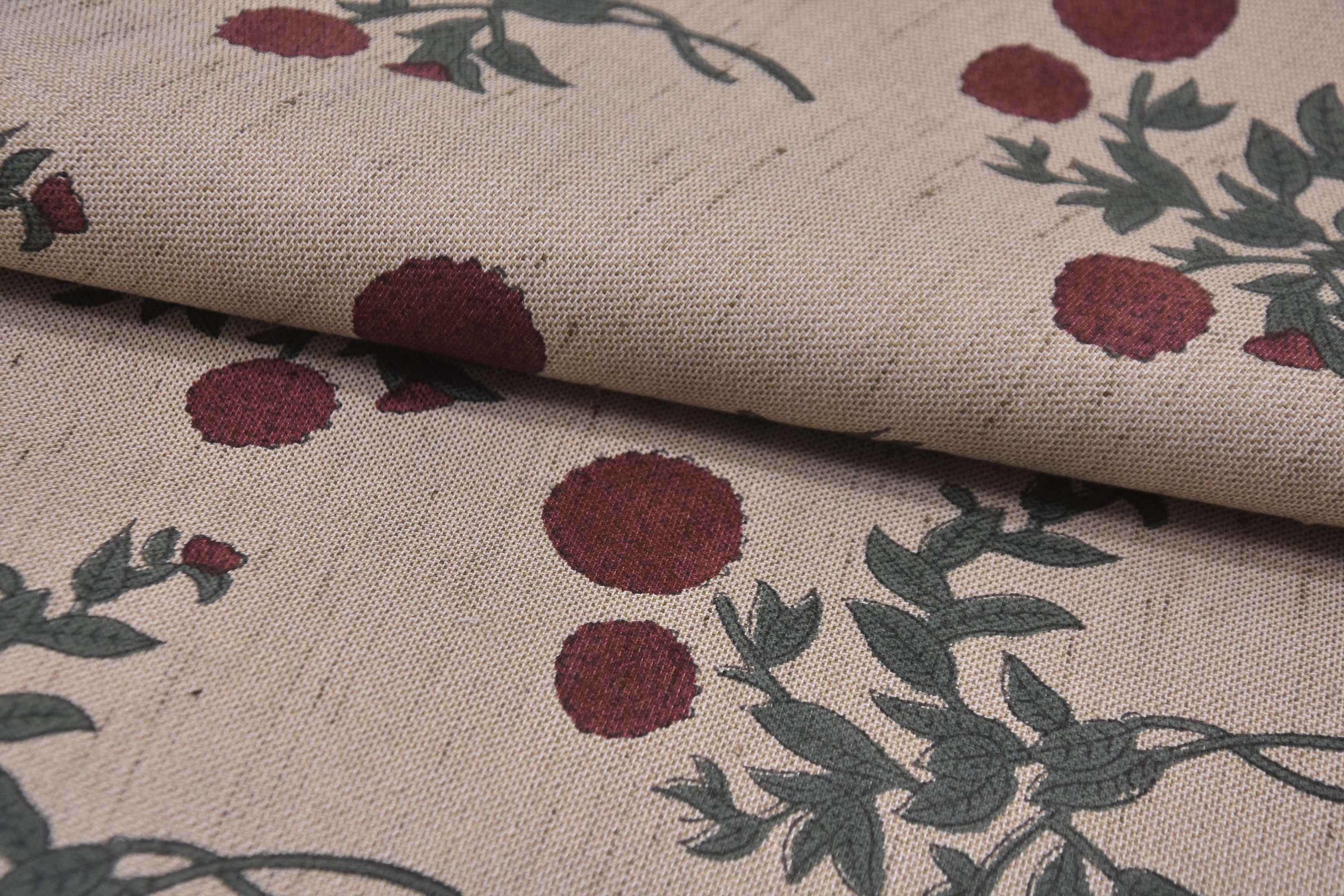 Floral cushions and pillows, linen window curtains and table cloth, natural linen blend, 58" wide fabric, Indian textiles - Gulab