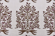 Decorative floral block print fabric, off-white linen 58" wide, window curtains, linen pillows and cushions - VRINDAVAN