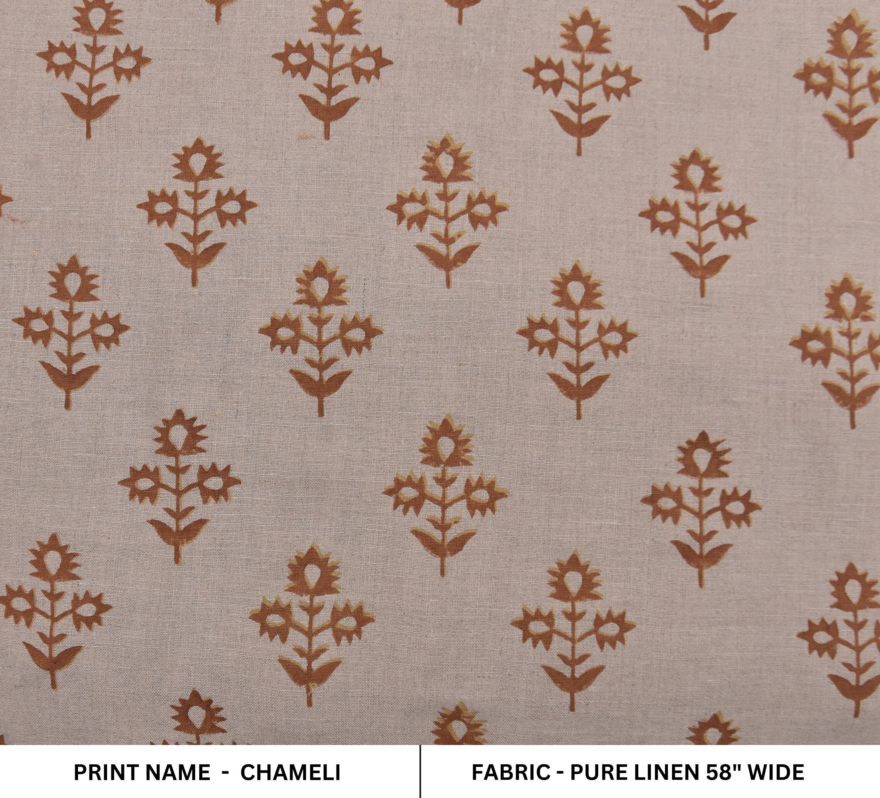 Linen for bedding, pure linen 58" wide fabric. natural pure fabric, hand block print pillows and cushions - CHAMELI