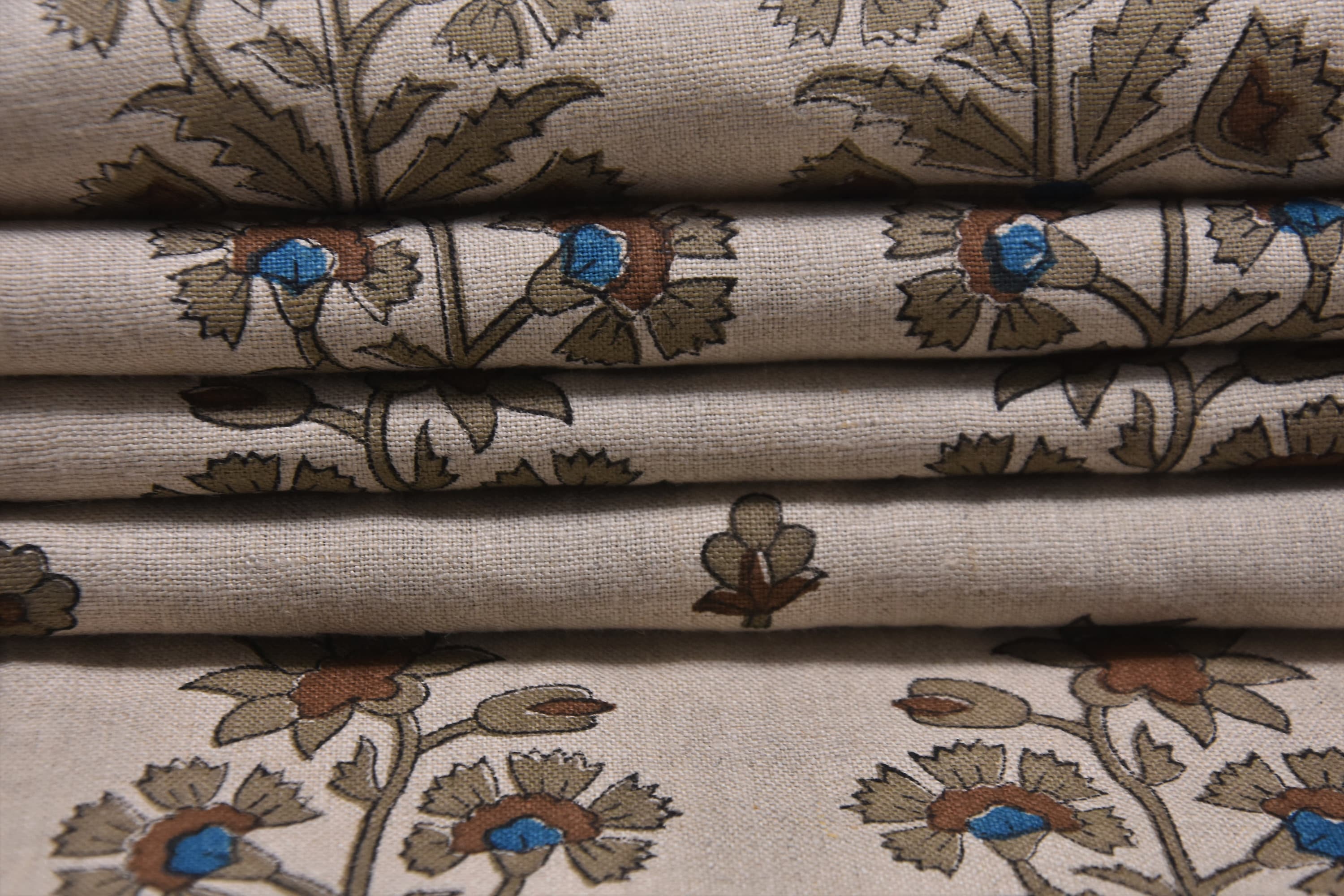 Block print window curtains, linen pillows, pure linen 58" wide fabric, Indian handmade art, hand block textiles - SADABAHAR