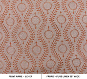 Block print fabric, handmade floral art, pure linen 58" wide, decorative window curtains, linen pillows, table cloth - LEHER