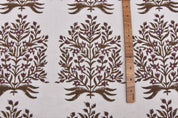 Decorative floral block print fabric, off-white linen 58" wide, window curtains, linen pillows and cushions - VRINDAVAN