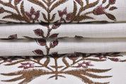 Decorative floral block print fabric, off-white linen 58" wide, window curtains, linen pillows and cushions - VRINDAVAN