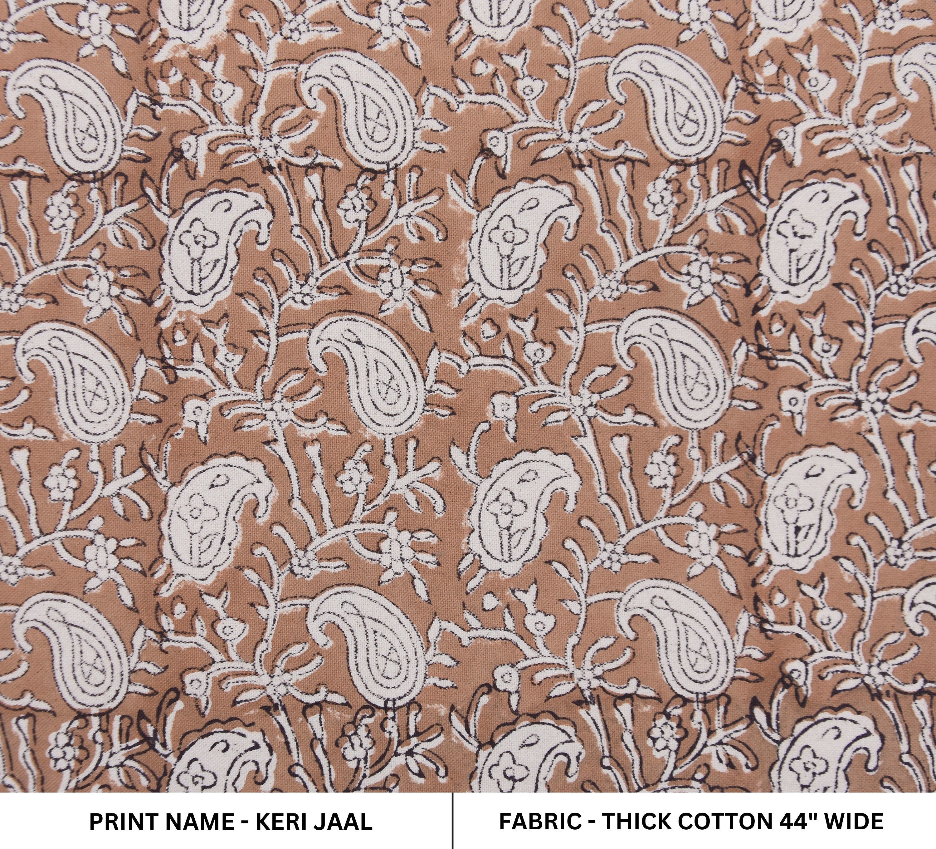 Floral block print, thick cotton 44" wide, decorative pillows, drapery fabric, handmade art, cotton fabric - KERI JAAL